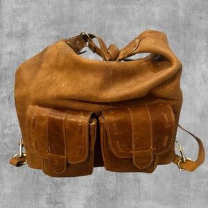 Epiphanie Brown Leather Cargo Camera Bag Backpack Handmade Large